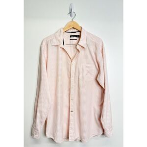 Nautica Shirt Mens XL Pink Long Sleeve Striped Shirt Sanded‎ Poplin 100% Cotton